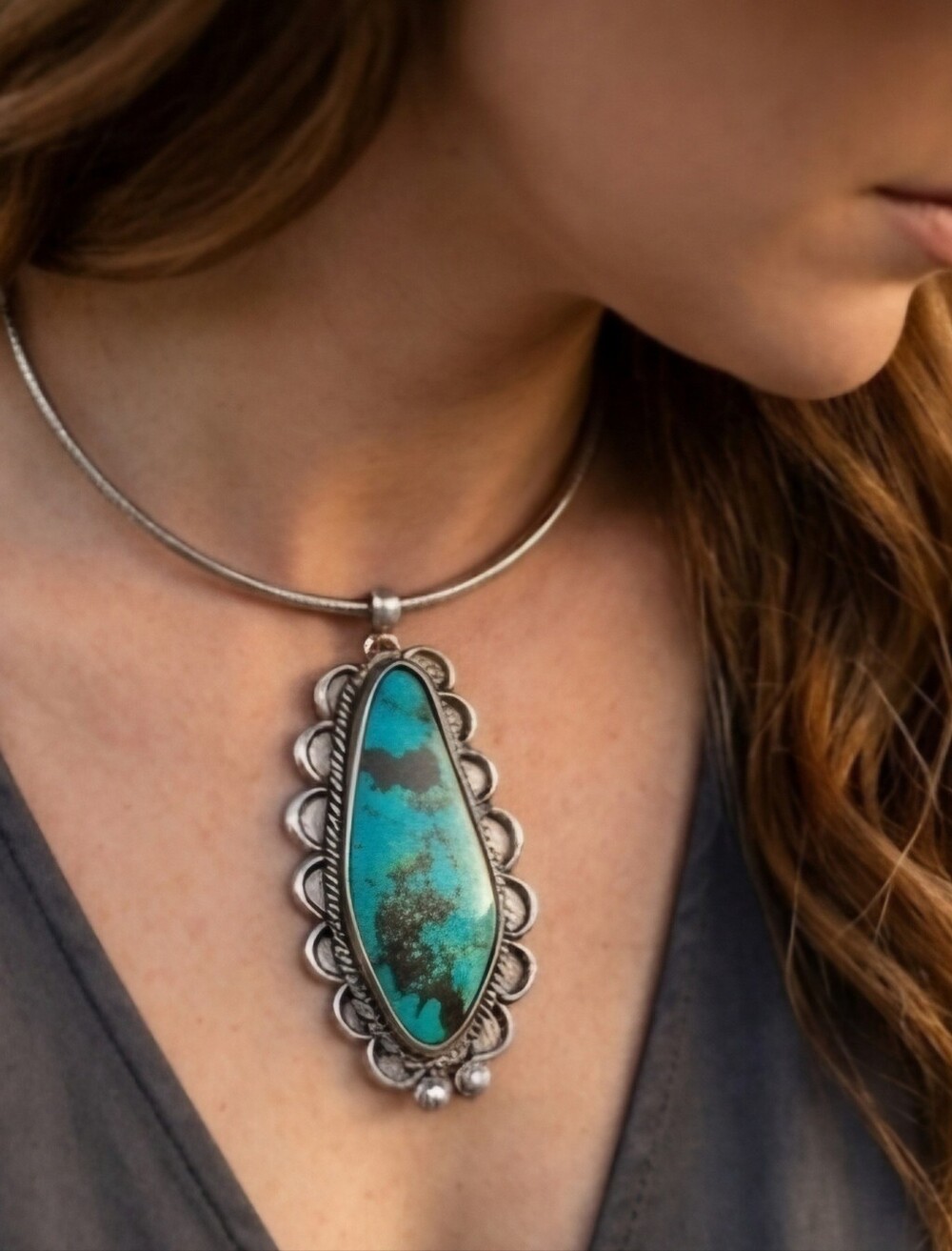 Sterling Silver Vintage Genuine TURQUOISE NECKLACE